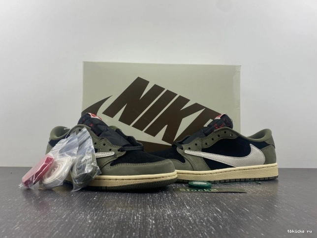 Rep TB DM7866-002 'BLACK SP JORDAN LOW AIR 1 TRAVIS SCOTT OG X OLIVE' 0714
